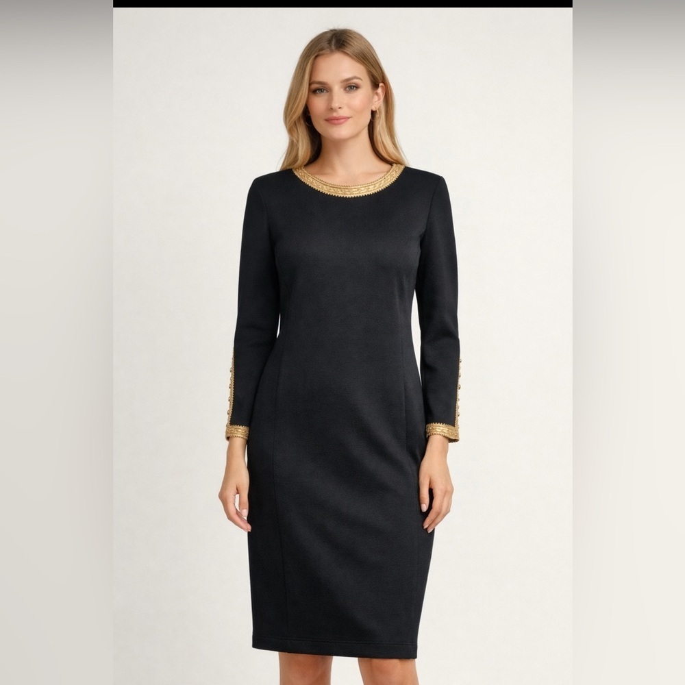 Adrienne Vittadini Black Dress with Gold Trim.  Size-12.    Old Money